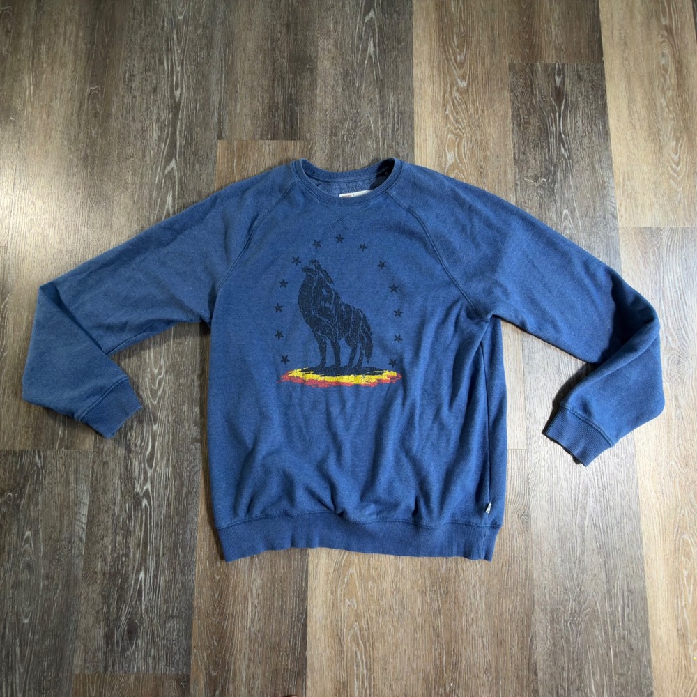 Levis Sweatshirt Mens Medium Blue Howling Wolf Graphic Raglan Pullover Crewneck